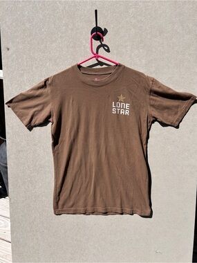Brown Tee lone star small pull in bottom back ! New no tags mens size small #484